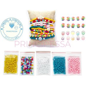Zelf sieraden maken kralen pakket - Armbandjes en enkelbandjes – Regenboog smiley en emojis figuurkralen - 4mm rocailles – Geel, roze, turquoise, wit, Ibiza mix - Kinderen en volwassenen – Klei kralen – Fimo kralen – Polymeer kralen – DIY