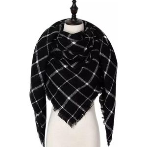 Emilie Scarves - sjaal - winter driehoeksjaal - geruit - zwart - wit