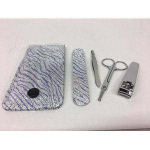 manicureset 5-delig. Animalprint in zilver-blauw glitter