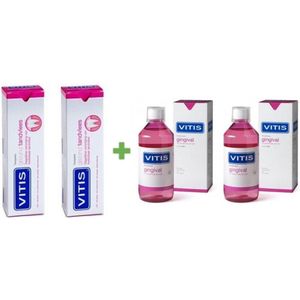 2x Vitis Gingival Mondspoelmiddel + 2x Gingival tandpasta (heet ook wel gezond tandvlees) - Voordeelpakket