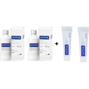 2x Vitis Whitening Mondspoelmiddel + 2x Vitis Whitening Tandpasta - Voordeelpakket