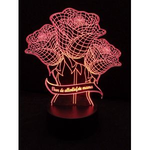Nachtlamp 'Rozen voor mama' - LED lamp - 3D Illusion - 7 kleuren en 4 effecten - moederdag