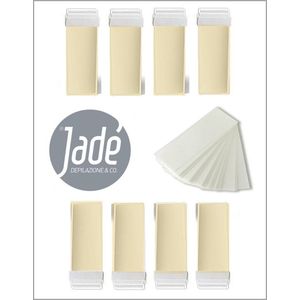 Jadé stripwax harspatroon 8 x 100 ml met brede roller plus 50 strips - harsvullingen - wax refills - wax roll on - voordeelbox voor de man