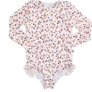 Swim Essentials | Kaki Panterprint Meisjes UV Badpak met lange mouwen - Maat 62/68