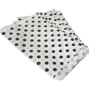 Papieren zakjes - 15x22 cm - wit met zwarte stippen - 100 stuks