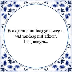 Tegeltje met Spreuk (Tegeltjeswijsheid): Maak je voor vandaag geen zorgen, wat vandaag niet afkomt, komt morgen... + Kado verpakking & Plakhanger