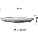 LED Downlight Slim - Inbouw Rond - Mat Wit Aluminium - 12W - Ø170mm - Helder/Koud Wit 6400K