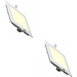LED - Downlight Slim - Inbouw Vierkant - Warm Wit 2700K - Mat Wit Aluminium - 12W - 2 Pack