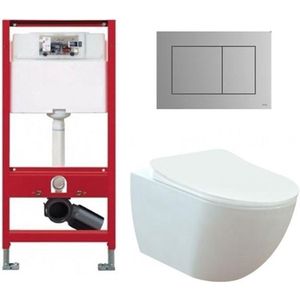 Tece Toiletset - Inbouw WC Hangtoilet wandcloset - Creavit Mat Wit Tece Now Mat Chroom