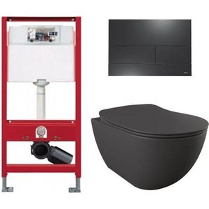 Tece Toiletset - Inbouw WC Hangtoilet wandcloset - Creavit Mat Antraciet Tece Square Mat Zwart