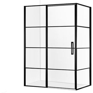 Diamond Line Collins - Douchecabine - 140x90 - Rechthoek - Mat Zwart - Draaideur Links - Antikalk - Helder Glas - 8mm Veiligheidsglas - Easy Clean