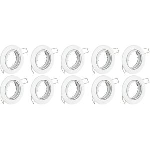 Spot Armatuur 10 Pack - GU10 Inbouwspot - Rond - Wit - Aluminium - Kantelbaar Ø82mm