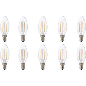 Voordeelpak LED Lamp 10 Pack - Kaarslamp - Filament - E14 Fitting - 4W - Warm Wit 2700K