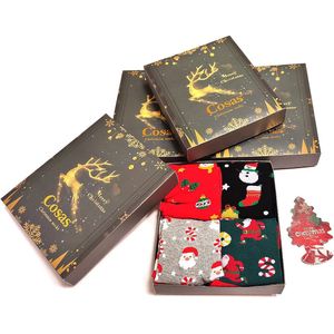 Kerstsokken, katoenen herensokken, 4 paar sokken, kerst patronen, geschenkdoos, geschenkset, cadeauset geur kerstboom maat 39-42