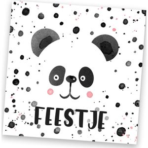 uitnodiging panda - kinderfeestje - zwart wit -10st