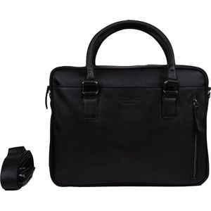 DSTRCT Premium Collection Leren Business Laptoptas - 14 inch laptopvak met rits - Inclusief onderhouspakket - Zwart