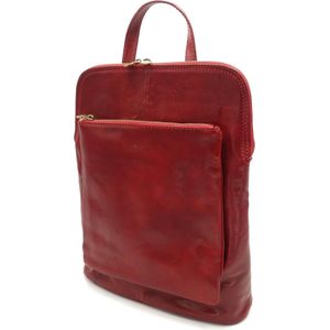 Bestleder – RZ30017 – rood - echt leren - 2 in 1 - schoudertas – rugzak - stevig - hoge kwaliteit Italiaans leer- rood