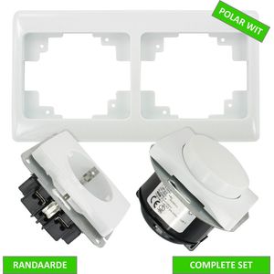 OLYMPIC complete inbouwcombinatie - 230V dimmer + Stopcontact randaarde + Afdekraam - Polarwit