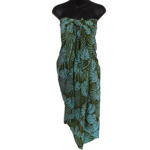 Hamamdoek exclusief bladeren figuren lengte 115 cm breedte 180 kleuren groen blauw.