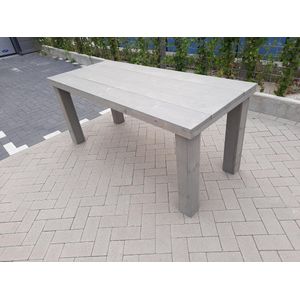 Tafel ""Blokpoot"" van Grey Wash steigerhout 76x180cm 4 tot 6 persoons tafel