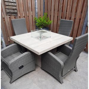 Vuurtafel Tree Dining in Grijs Geschuurd steigerhout 120x120x75cm