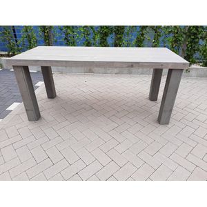 Tafel ""Blokpoot"" van Grey Wash steigerhout 76x140cm 4 persoons tafel