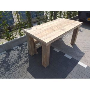 Tafel ""Blokpoot"" van Gebruikt steigerhout 76x210cm 6 tot 8 persoons tafel