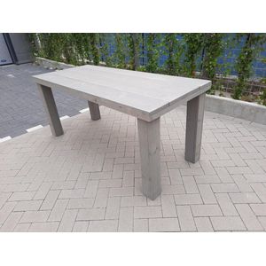 Tafel ""Blokpoot"" van Grey Wash steigerhout 76x210cm 6 tot 8 persoons tafel