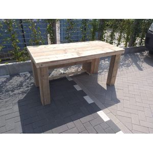 Tafel ""Blokpoot"" van Gebruikt steigerhout 96x210cm 6 tot 8 persoons tafel