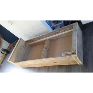 Bed ''Block'' van Gebruikt steigerhout eenpersoonsbed met 2 lade 90x200cm
