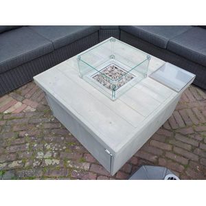 Vuurtafel Block Terrasverwarmer Grey Wash steigerhout 90x90x50cm