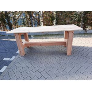 Tafel ""Massief"" van  Douglas hout - 76x140cm - Douglas tuintafel - Eettafel van hout met robuuste blokpoten - Robuuste tafel voor binnen en buiten - 4 persoons