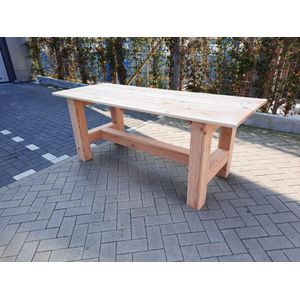 Tafel ""Massief"" van  Douglas hout – 76x180cm - Douglas tuintafel - Eettafel van hout met robuuste blokpoten - Robuuste tafel voor binnen en buiten – 4 tot 6 persoons