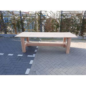 Tafel ""Massief"" van  Douglas hout - 76x250cm - Douglas tuintafel - Eettafel van hout met robuuste blokpoten - Robuuste tafel voor binnen en buiten - 8 tot 10 persoons