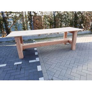Tafel ""Massief"" van  Douglas hout - 90x210 - Douglas tuintafel - Eettafel van hout met robuuste blokpoten - Robuuste tafel voor binnen en buiten - 6 tot 8 persoons