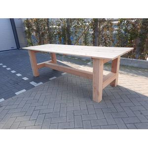 Tafel ""Massief"" van  Douglas hout - 95x180cm - Douglas tuintafel - Eettafel van hout met robuuste blokpoten - Robuuste tafel voor binnen en buiten - 4 tot 6 persoons