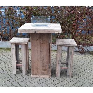 Vuurtafel Sta tafel set ""Celebration"" van Gebruikt steigerhout 80x80cm - 3 delige set - Kruk easy