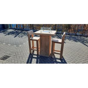 Vuurtafel Sta tafel set ""Celebration"" van Douglas hout 80x80cm - 3 delige set - Kruk Back