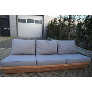 Bankje “Sauna” van Douglas hout 180cm – Licht grijze kussens – relax bank – Loungebank – Lage zetel - 2 persoons