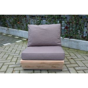 Bankje “Sauna” van douglas hout 60cm – Taupe kussens - relax bank – Loungebank – Lage zetel – 1 persoons stoel