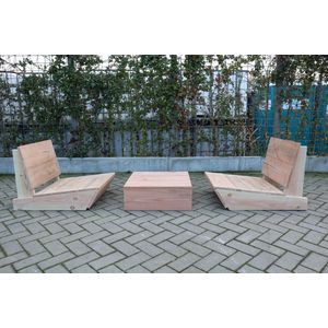 Set van 2 bankjes 60cm & tafel “Sauna” van douglas hout – relax bank set – Loungebank – Lage zetel - 2 persoons