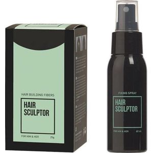 Hair Sculptor Hair Building Fibres Zwart + Hair Sculptor Fixing Spray
