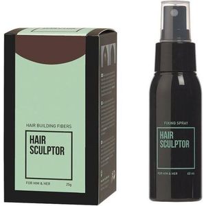 Hair Sculptor Hair Building Fibres Donkerbruin + Hair Sculptor Fixing Spray