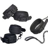 Complete Bondage Set  - Zwart - Halsband - Handboeien - Enkelboeien - Gemaakt van degelijk kunstleer - Gespsluitingen