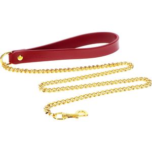 Bondage Ketting voor Halsband - Chain Leash for BDSM - SM Ketting - Gemaakt van PU-Leer en Nikkelvrij Metaal - Rood - Luxe Bondage Lijn