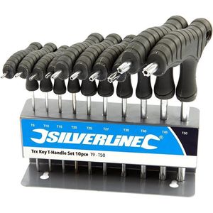 Silverline 10-delige Trx sleutel set met T-handvat T9 - T50