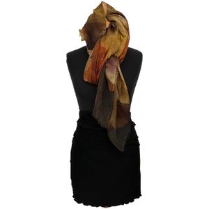 HIGHFIELD SHAWL DESSIN “BIG FLOWER” IN MOOIE HERFST BRUIN/COGNAC TINTEN MATERIAAL: WOL 90CM X 190CM