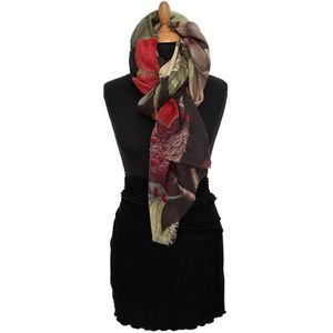 HIGHFIELD SHAWL DESSIN “BLOEMEN” MOOIE TINTEN GROEN/COGNAC/BORDEAUX MATERIAAL: WOL 90CM X 190CM