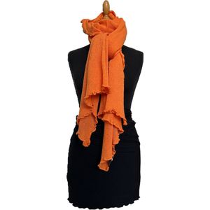 HIGHFIELD SHAWL GEBREID MET RUFFLE RONDOM, KLEUR ORANGE, 80 x 190CM