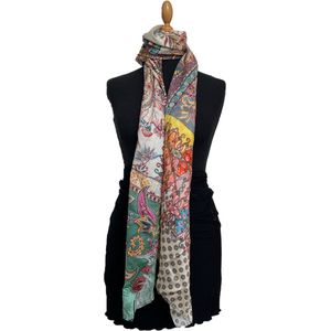 HIGHFIELD SHAWL DESSIN “PAISLEY-FLOWER” MODAL 70CM X 180CM – OFFWHITE/MULTICOLOUR